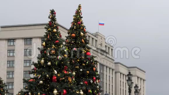 俄罗斯莫斯科莫斯科的圣诞街照明视频的预览图