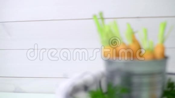 木桌上的迷迭香和百里香胡萝卜视频的预览图