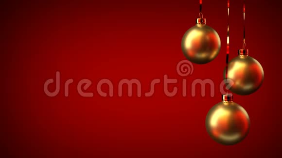 红色背景上的金色圣诞玩具视频的预览图