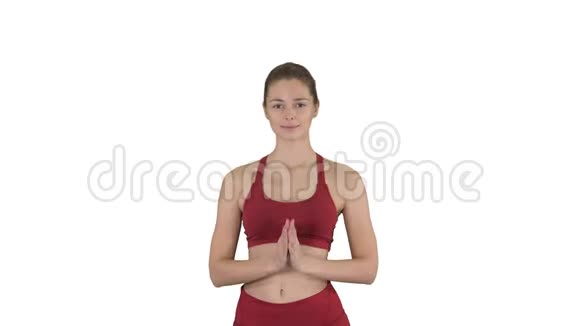 健身模型准备在白色背景上做Utthitaparsvakonasana姿势视频的预览图