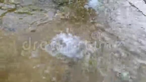 水滴溅到水面上喷泉中溅起水花的特写镜头视频的预览图