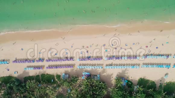 在泰国普吉岛海滩人们在海滩上享受游泳和放松的高角度视野是一个非常著名的游客视频的预览图