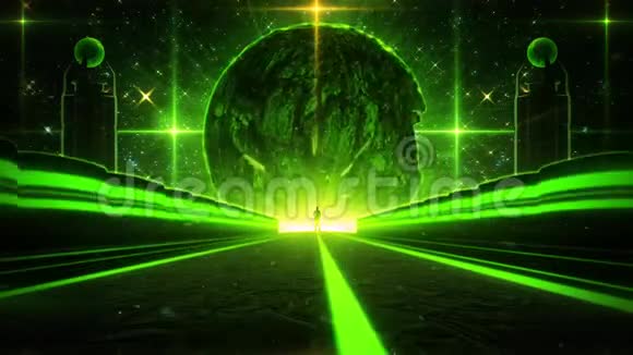 3D绿色科幻星球眼隧道VJ循环背景视频的预览图