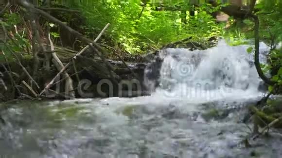 冰冷的山河在石头间流淌寒冷清澈绿松石的河流视频的预览图