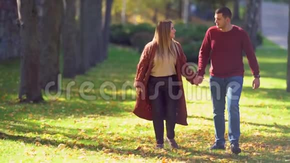 一对夫妇在公园里跑步时手牵手视频的预览图