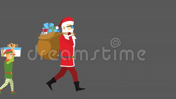 圣诞老人和精灵带着礼物散步视频的预览图