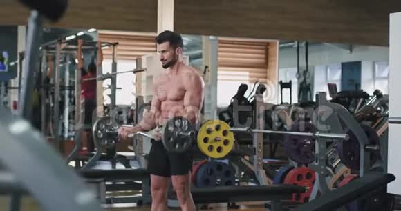 健美的健美男子在体育课上努力锻炼身体锻炼身体肌肉视频的预览图