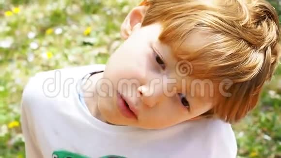 在花园里玩耍的金发小男孩视频的预览图