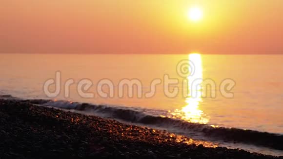 夕阳下一个女人沿着海岸奔跑的剪影视频的预览图