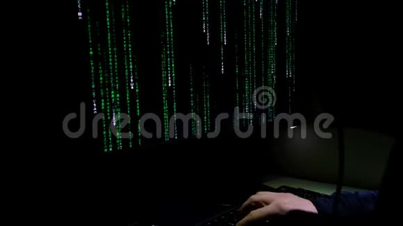 黑客处理个人电脑隐私数据解密网络网络安全矩阵代码运行视频的预览图