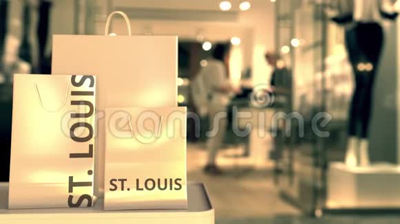 带有圣路易斯文字的纸袋在美国购物相关的3D动画视频的预览图