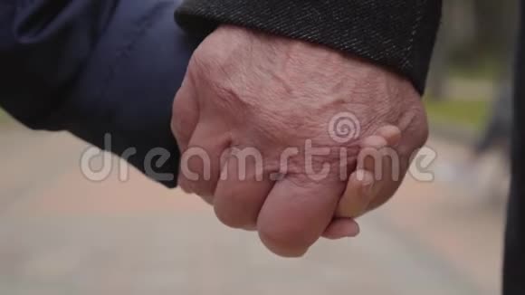 一只成熟的雄性白种人手托着孩子手掌祖父和孙女的团结视频的预览图