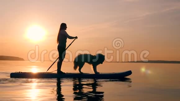 一个女人正在和一只狗做站立划桨视频的预览图