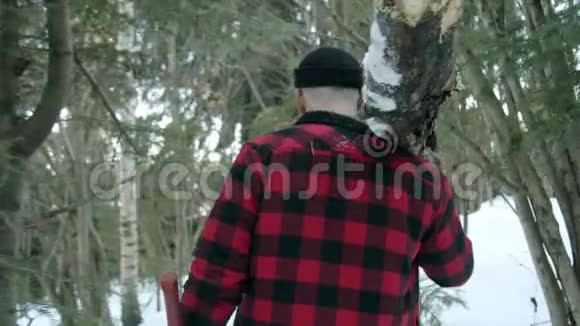 野蛮的伐木工人穿过冬林视频的预览图