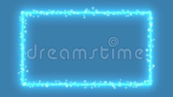 蓝色背景上的动画矩形蓝色霓虹灯框架视频的预览图