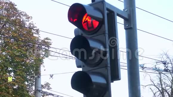 道路交叉路口的交通灯由红灯转为绿灯视频的预览图
