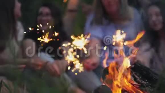 朋友们在篝火旁尽情放松视频的预览图