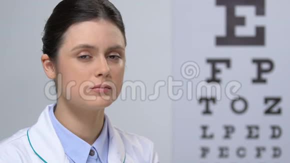 眼科医生在眼图上显示字母视力检查阴性结果视频的预览图