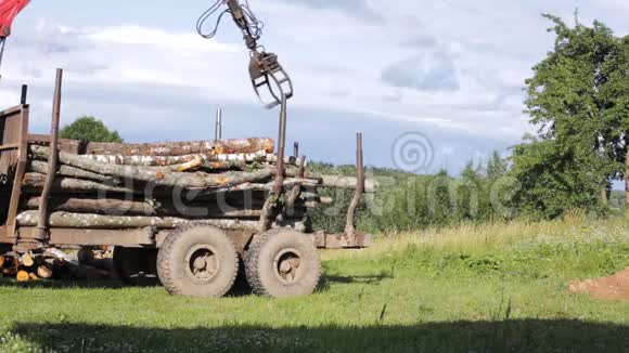 从拖车上卸下原木视频的预览图