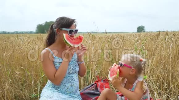 女人和女儿在野外野餐视频的预览图