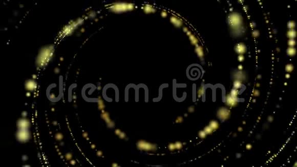 黑色背景下黄色圆形粒子在空间中的慢圆周运动视频的预览图