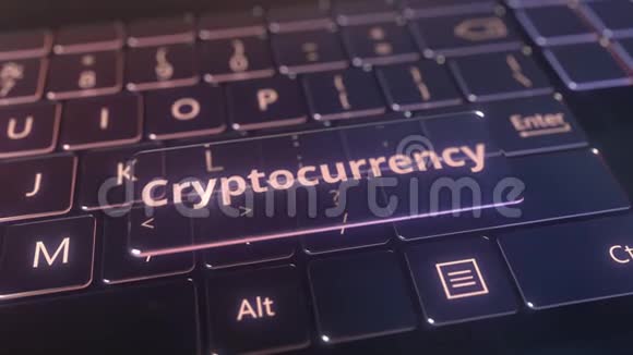 未来派电脑键盘和透明加密货币板概念三维动画视频的预览图