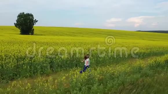 那个女孩在日落时跑在一片黄花地上一段录音户外娱乐视频的预览图