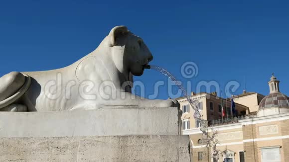 罗马波波洛广场著名的狮子雕塑喷泉4k水流运动视频的预览图