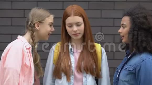 十几岁的女孩取笑红头发的学生打电话或侮辱同龄人的压力视频的预览图