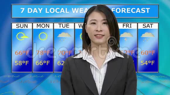 亚裔美国女气象记者在演播室报道视频的预览图