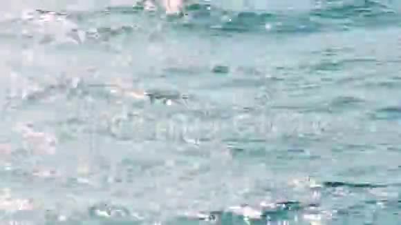 蓝色水面有柔软的波浪深蓝色的大海海浪在阳光下闪闪发光视频的预览图