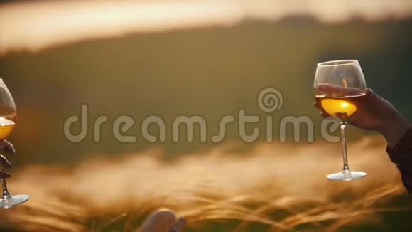两个女人双手在黑麦黑麦的夕阳耳朵上贴着眼镜视频的预览图