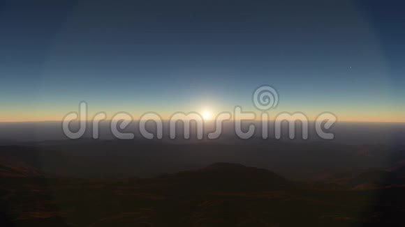 日落的沙漠景观与山的轮廓与奇妙的夕阳背景3D插图日落视频的预览图