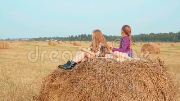 少女坐在干草堆夏日视频的预览图
