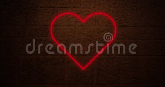 砖墙4k的心脏霓虹灯标志视频的预览图