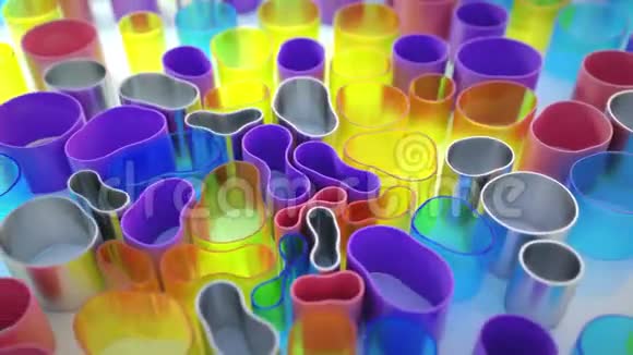 五彩3D动画组成软圆筒管被拉到中心移动时变形视频的预览图