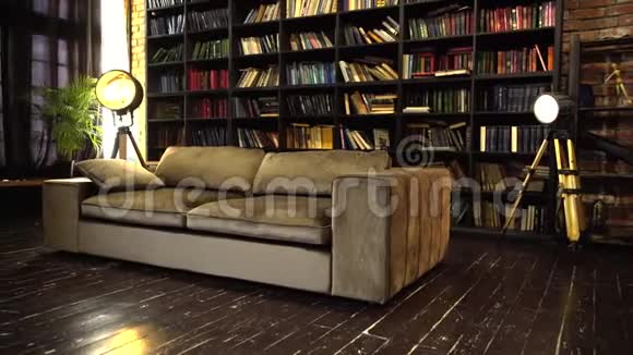 阁楼的现代绒面沙发视频的预览图