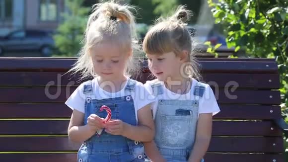 这个女孩和她的小朋友分享糖果视频的预览图
