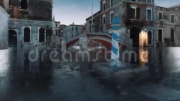 洪水期间的威尼斯街道阿夸阿尔塔雨天4K视频的预览图