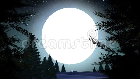 圣诞老人穿着雪橇驯鹿带着树飞过月亮视频的预览图