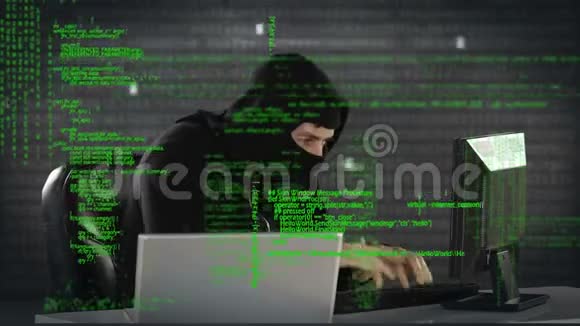 黑客在两台电脑上打字视频的预览图