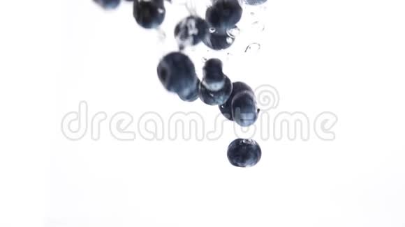 蓝莓在水中缓慢下落视频的预览图