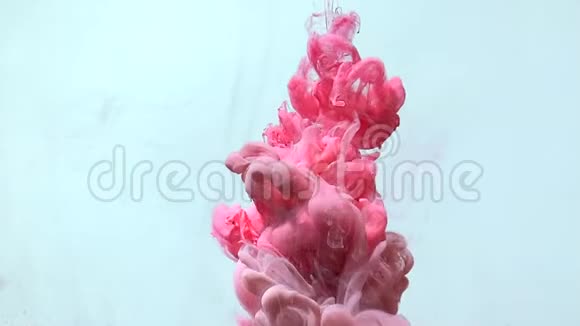 美妙的慢镜头视频粉红色水彩墨水在水中旋转美丽视频的预览图