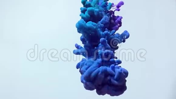 时尚的慢动作视频蓝色和紫色水彩油墨在水中旋转美丽视频的预览图