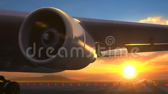 接近可见排气无缝环旋转的飞机涡轮喷气发动机视频的预览图
