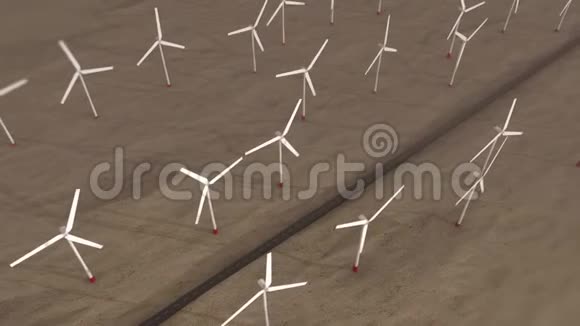 抽象景观用绿能电生产动画有旋转叶片的风车清洁视频的预览图