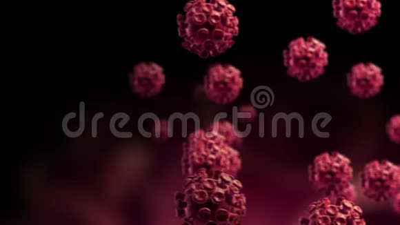 冠状病毒2019nCOV与红色血液在黑暗背景3D传染病毒图为医疗卫生服务视频的预览图