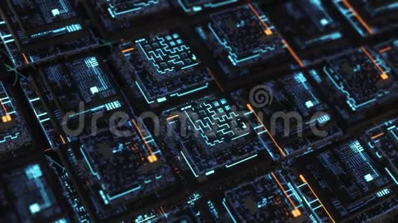 计算机中的霓虹灯板动画美丽的三维霓虹灯板在计算机网络空间内部有照明的记忆卡视频的预览图