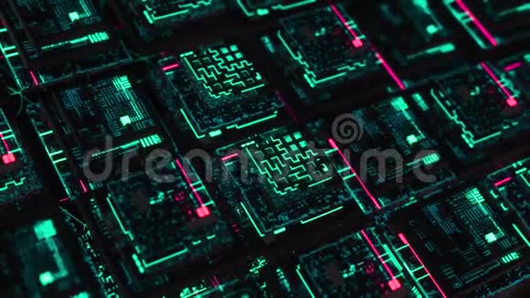 计算机中的霓虹灯板动画美丽的三维霓虹灯板在计算机网络空间内部有照明的记忆卡视频的预览图