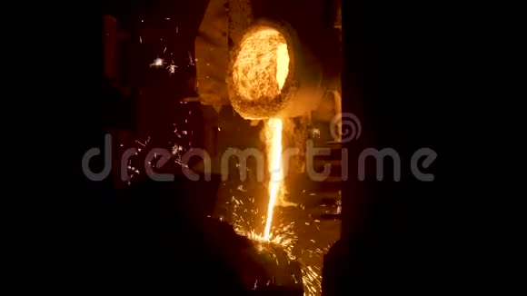 冶炼在工厂工作场景将合金喷射出来在冶炼厂向不同方向输送火花视频的预览图